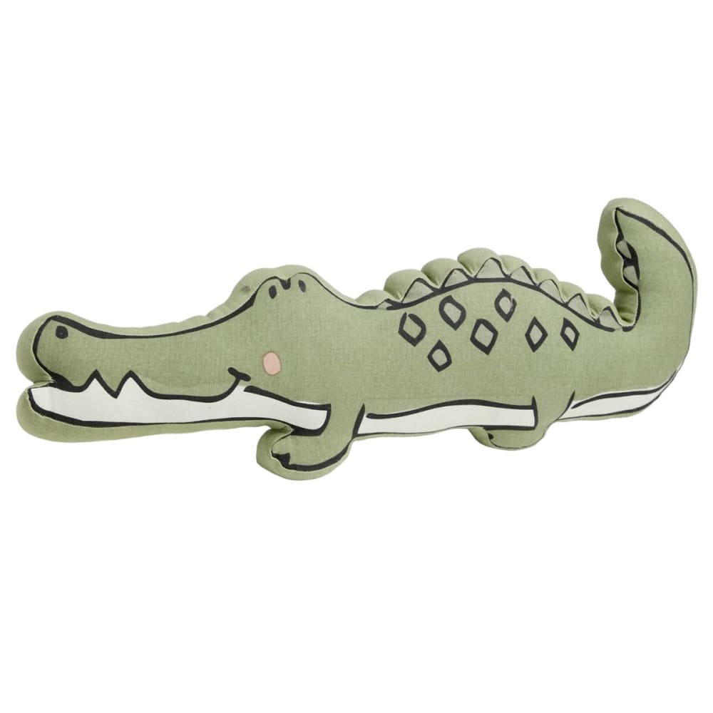 Coussin forme crocodile coton  65x25cm Vert