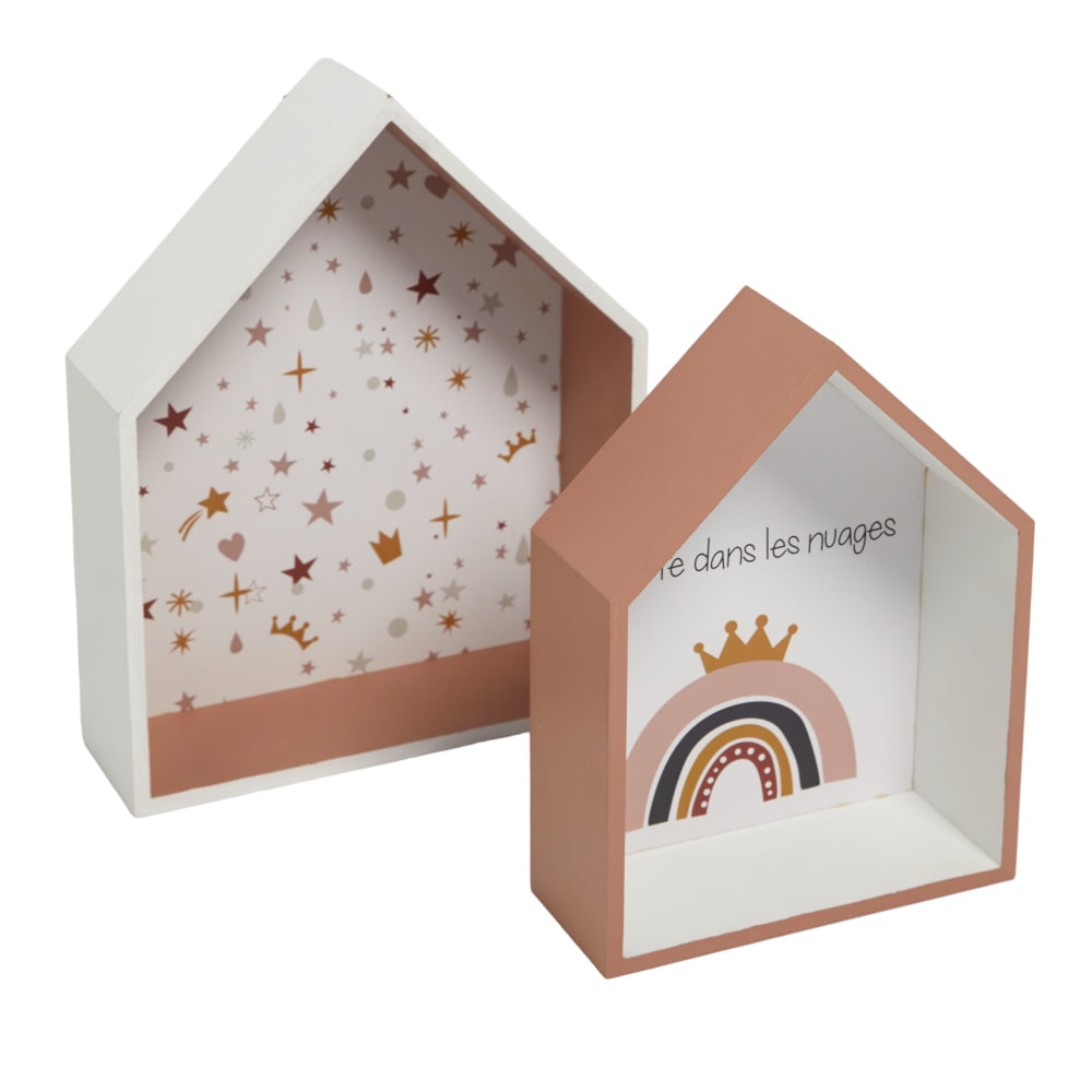Factory Lot de 2 étagères murales forme maison 20x8x27 cm blanc Blanc Pvc - Poly Chlorure De Vinyle - 27x8x20cm