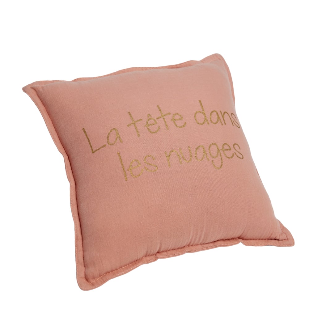 Coussin imprimé gaze de coton  40x40cm Rose