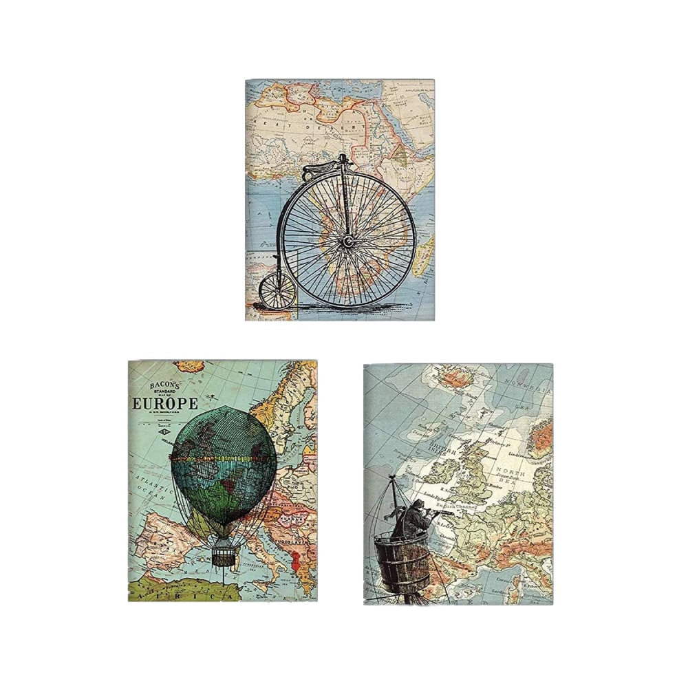 Mapas viajes vintage-set de 3 laminas,sin marcos,24x30 cm