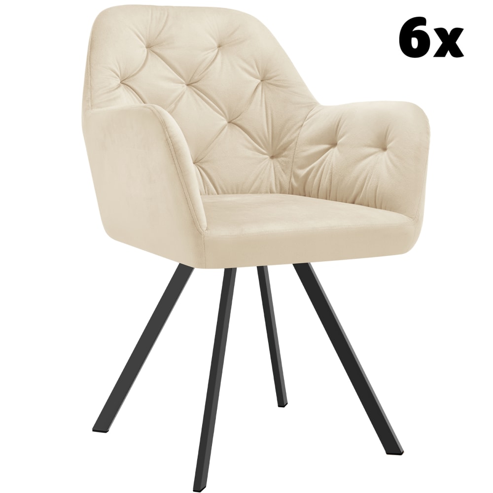 Lot 6 fauteuils pivotants 180° velours rembourrés matelassés crème