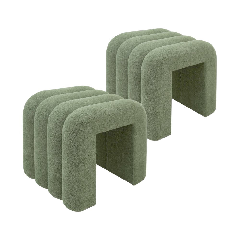 Ensemble de 2 poufs repose-pieds modernes en tissu vert foncé Ensemble de 2 poufs repose-pieds modernes en tissu vert foncé