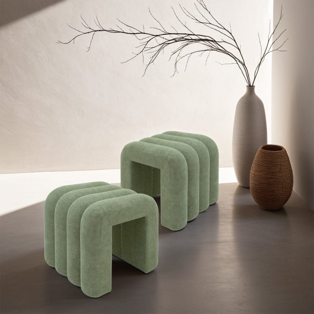 Ensemble de 2 poufs repose-pieds modernes en tissu vert foncé