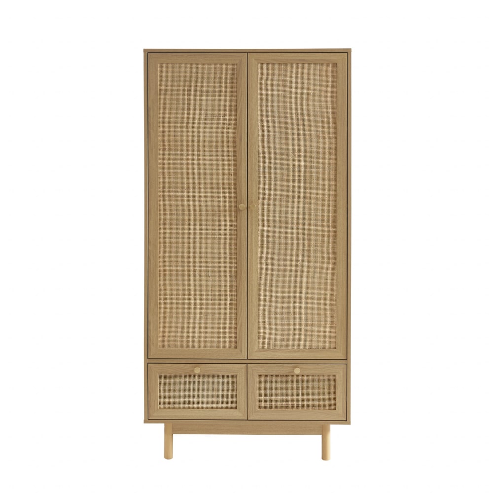 Armoire effet chêne et cannage rotin 90 cm