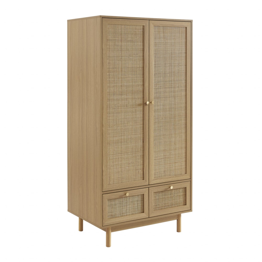 Armoire effet chêne et cannage rotin 90 cm