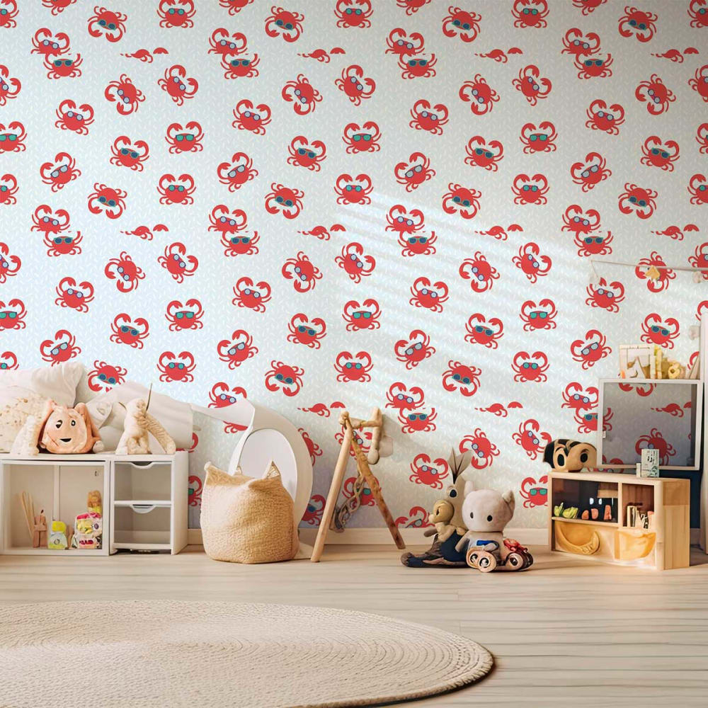 Hexoa - Papier peint crabes à lunettes 52x1000 cm