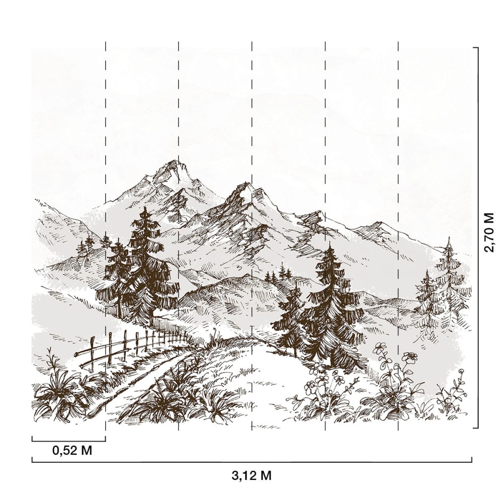 Papier peint dessin d'alpage 312x270 cm — vue 3