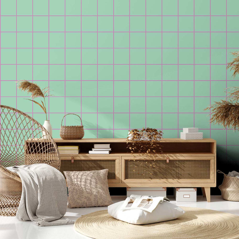Papier peint carreaux - menthe