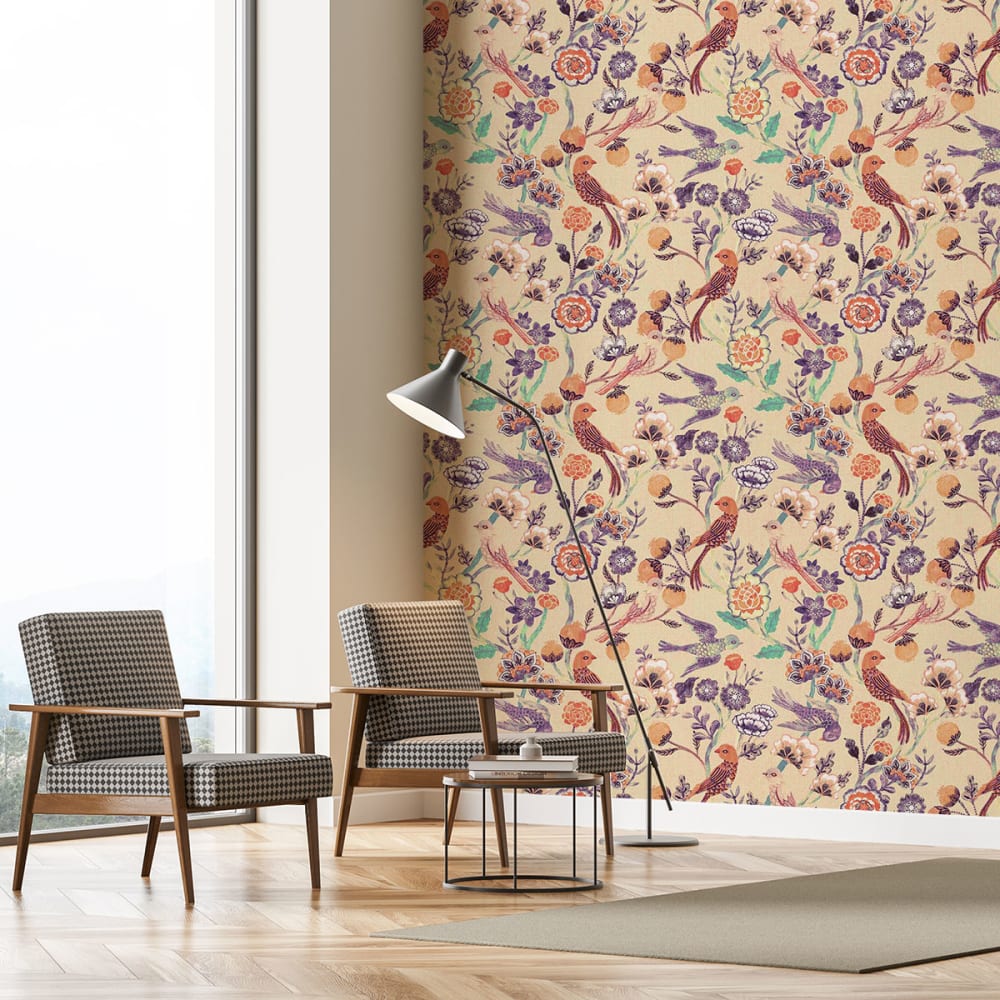 Papier peint tapisserie ancienne à fleurs 156x270 cm