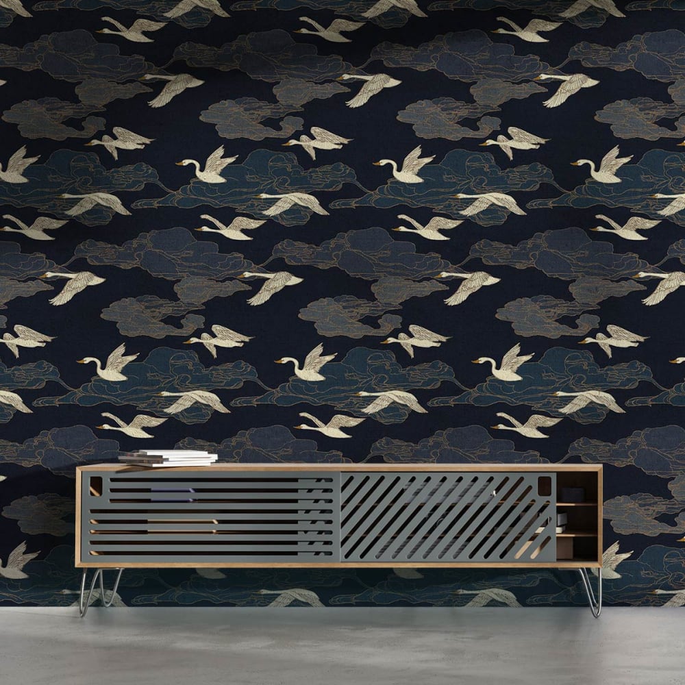 Hexoa Tapete Japanische Vögel im Art Deco-Stil 156x270cm style modern Mehrfarbig Vlies