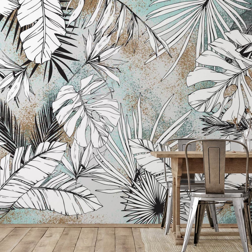 Papier peint feuilles tropicales terre et ciel 364x270 cm