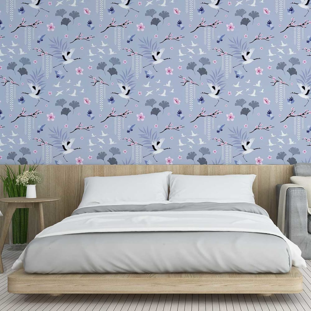 Papier peint cicogne - bleue