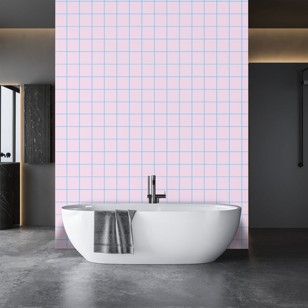 Papier peint carreaux - roses