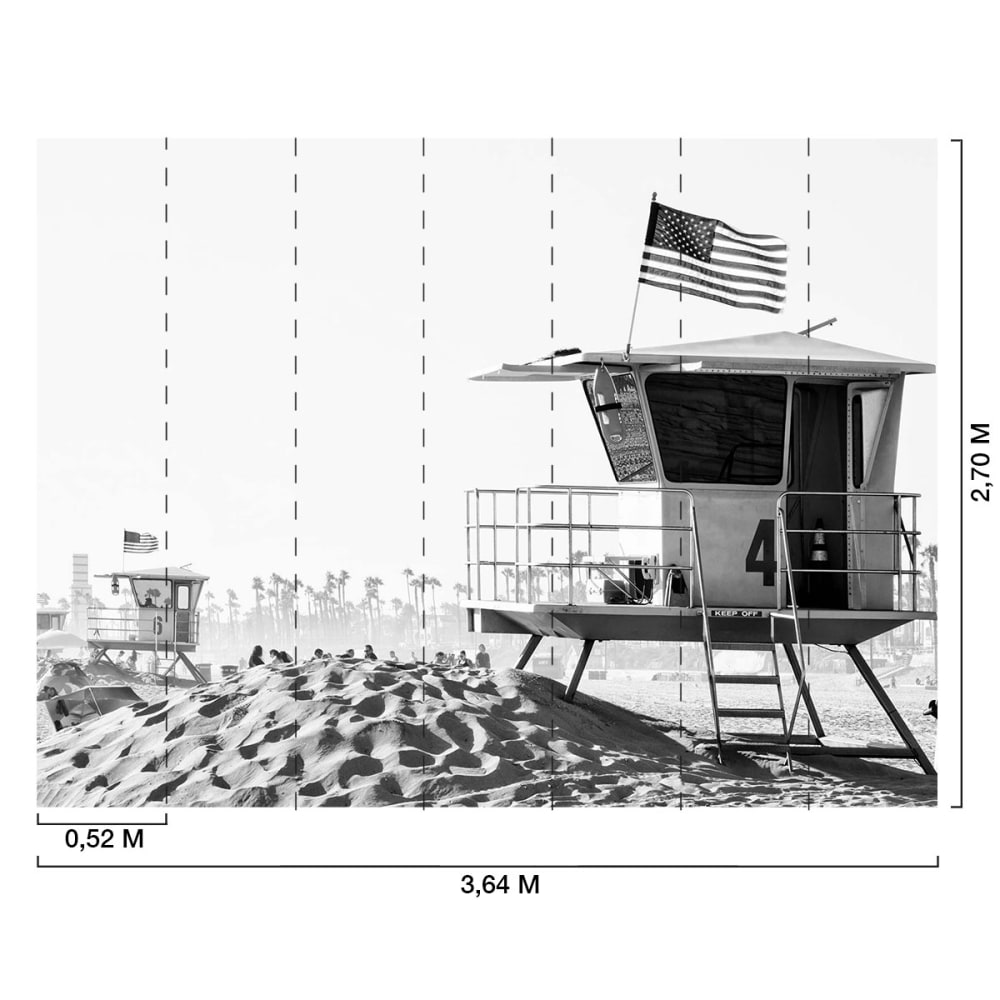 Papier peint cabane de sauveteur n&b 364x270 cm — vue 3