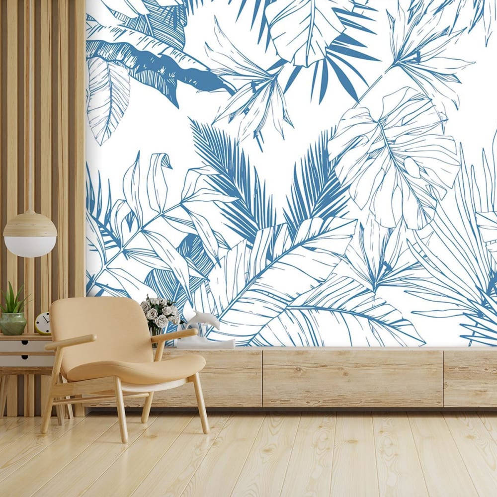 Papier peint feuilles - bleues