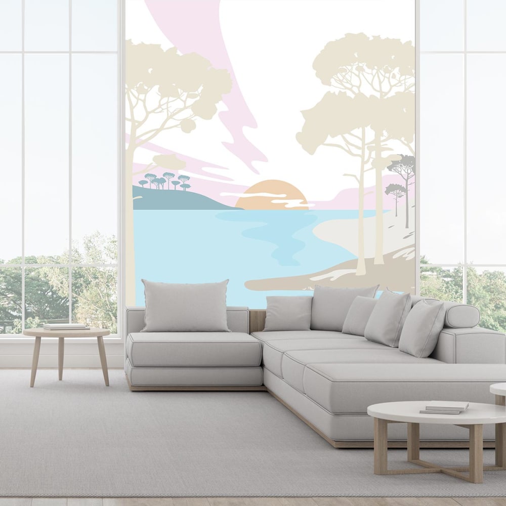 Hexoa Tapete See und Kiefernwald 260x270cm style modern Mehrfarbig Vlies