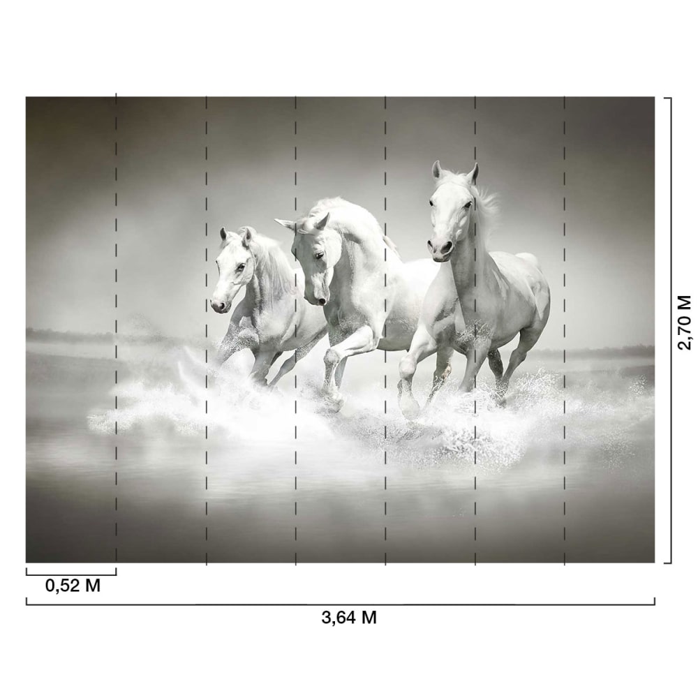 Papier peint chevaux blancs au galop 364x270 cm — vue 3