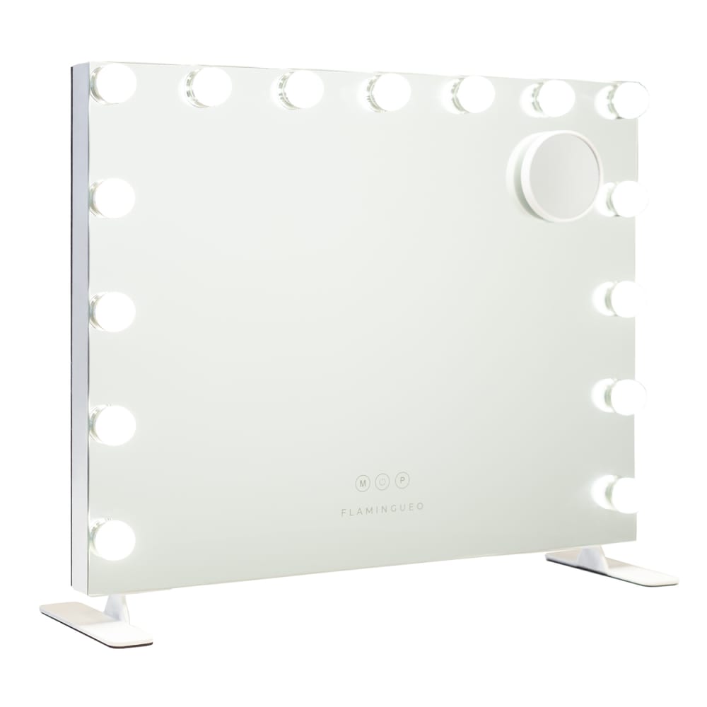 Flamingueo Spiegel mit Beleuchtung 14 LED Metall 58x51x15cm Weiß Weiß Metall