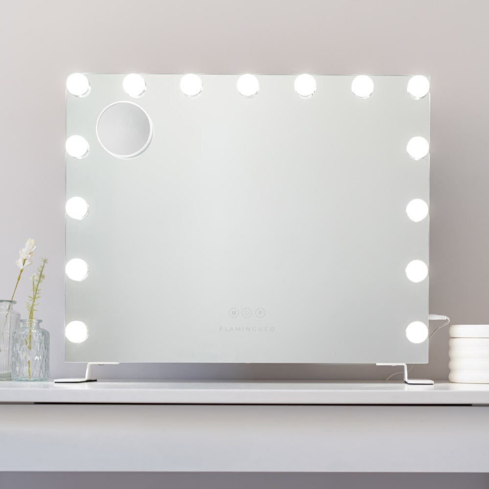 Spiegel mit Beleuchtung 14 LED Metall 58x51x15cm Weiß - Maisons