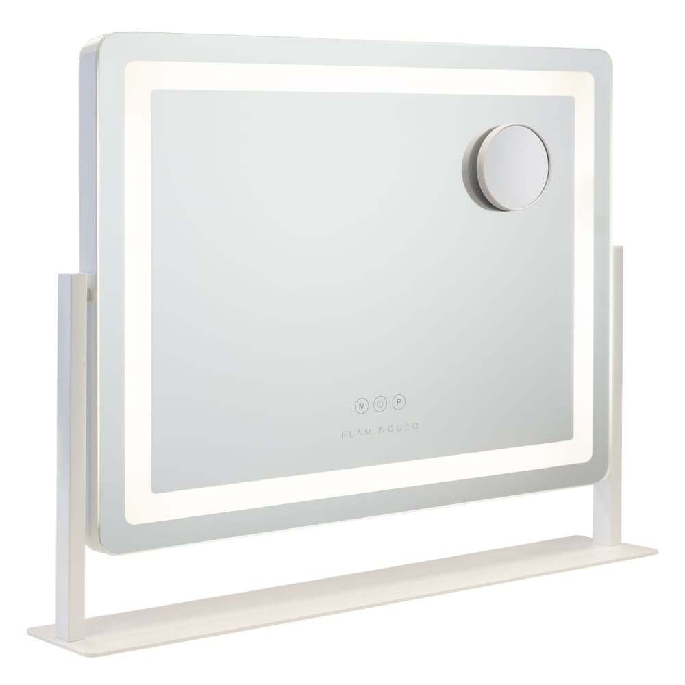 Flamingueo Spiegel mit LED Streifen, dimmbar, aus Metall 58x54x12cm Weiß Weiß Metall