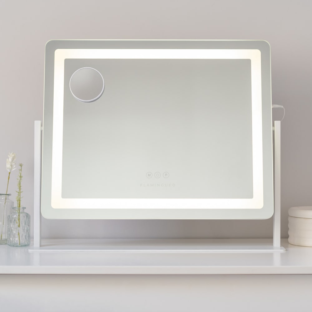 Spiegel mit LED Streifen, dimmbar, aus Metall 58x54x12cm Weiß -