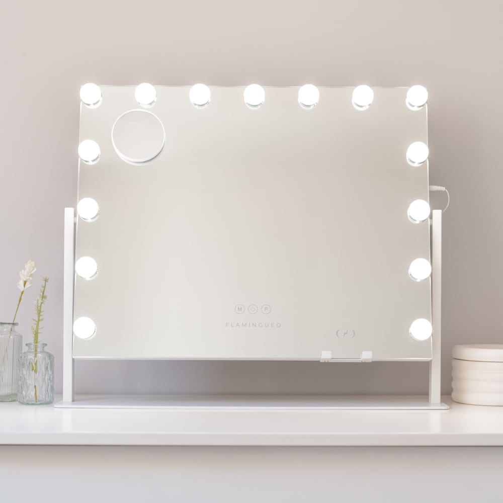 Spiegel mit 15 LED Dimmbar Metall 64x54,5x12cm Weiß - Maisons Du