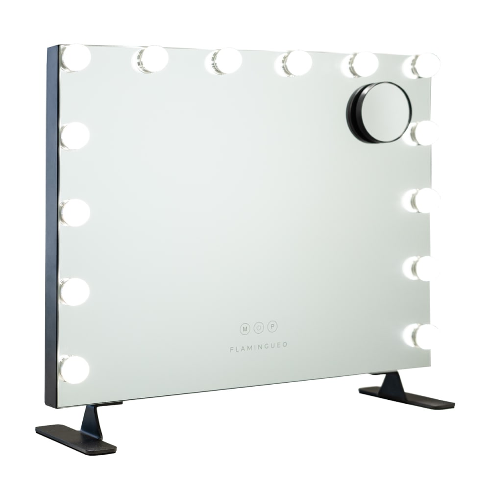 Flamingueo Spiegel mit Beleuchtung 14 LED Metall 58x51x15cm Schwarz Schwarz Metall