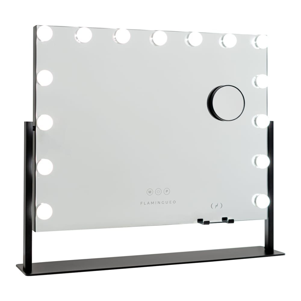 Flamingueo Spiegel mit 15 LED Dimmbar Metall 64x54,5x12cm Schwarz style modern Schwarz Metall