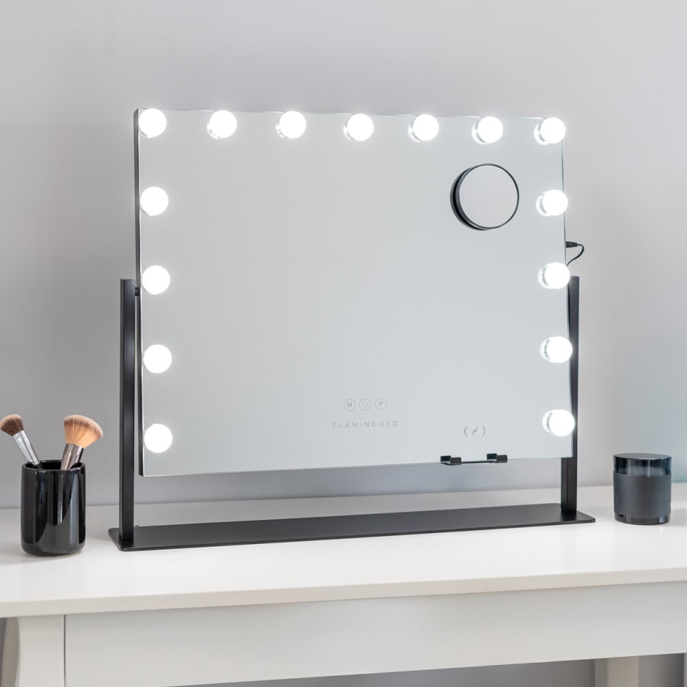 Spiegel mit 15 LED Dimmbar Metall 64x54,5x12cm Schwarz - Maisons
