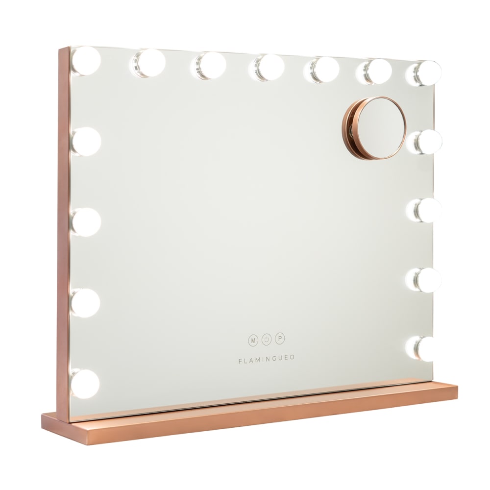 Miroir Maquillage Lumineux 15 LED Métal 58x46x12cm Or Rose