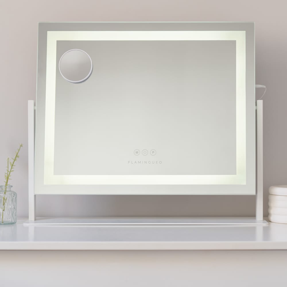 Spiegel mit LED Streifen, dimmbar, aus Metall 58x54x12cm Weiß -