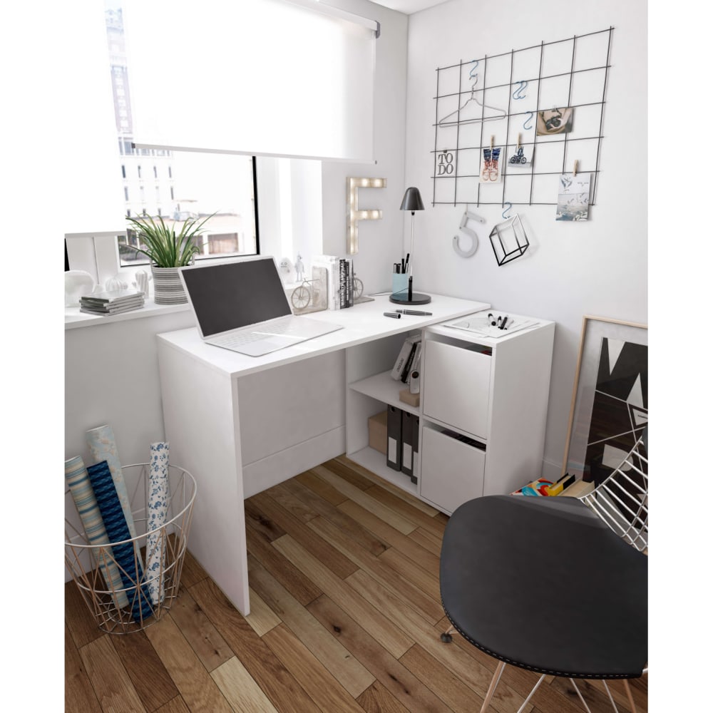 Bureau d'angle modulable avec rangement l120cm - blanc