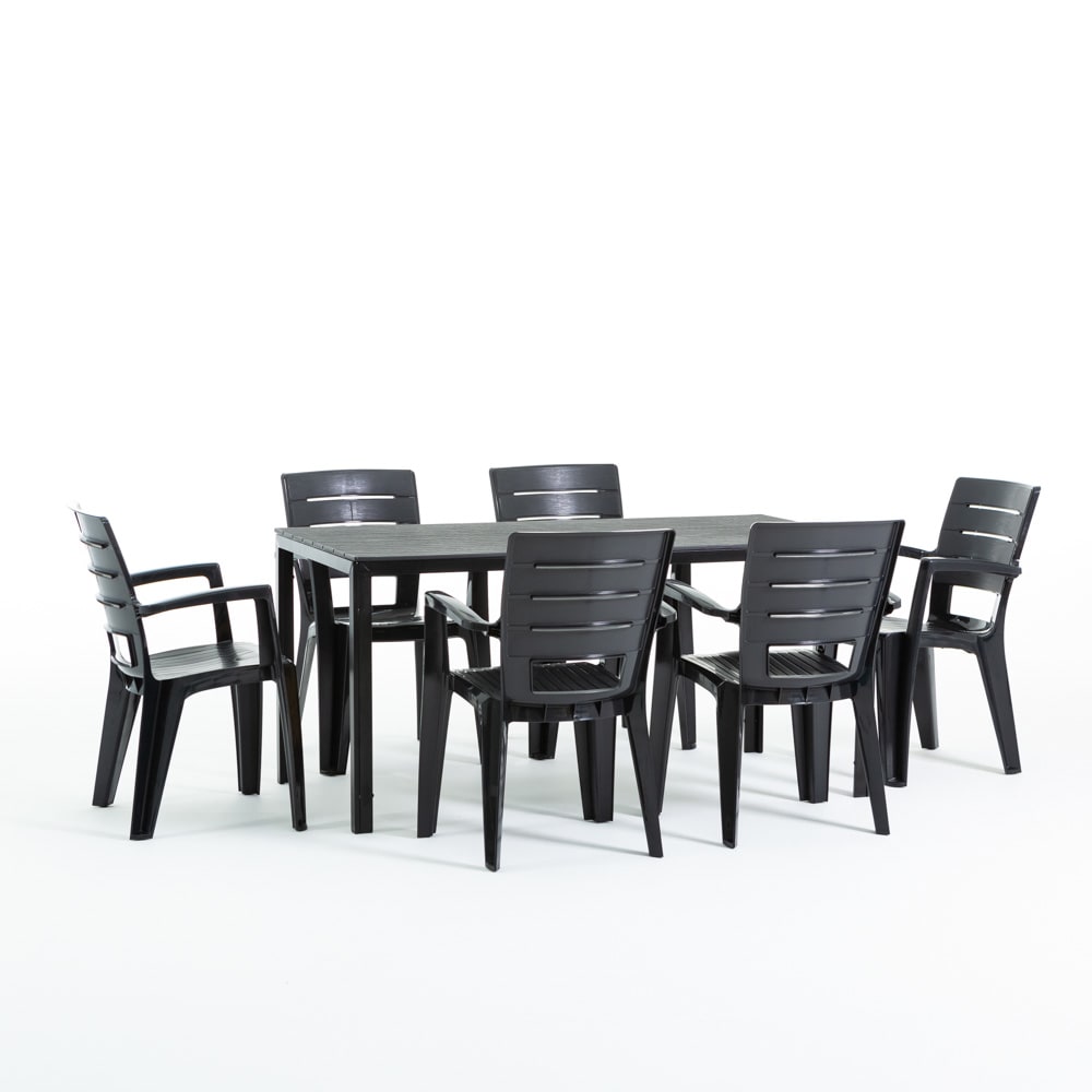Ensemble table rectangulaire 156x78 cm et 6 chaises en résine noir