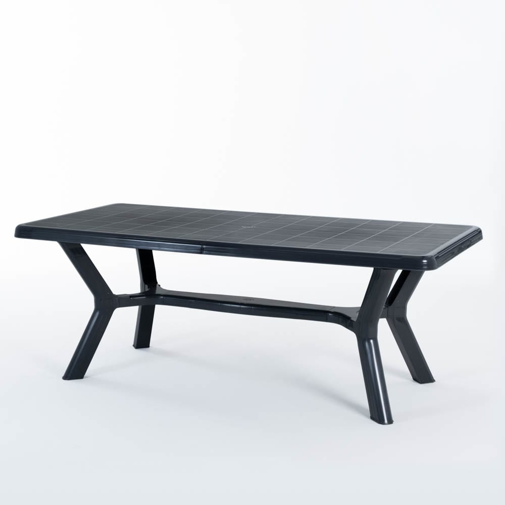 Ensemble table rectangulaire et 6 chaises en résine effet rotin noir