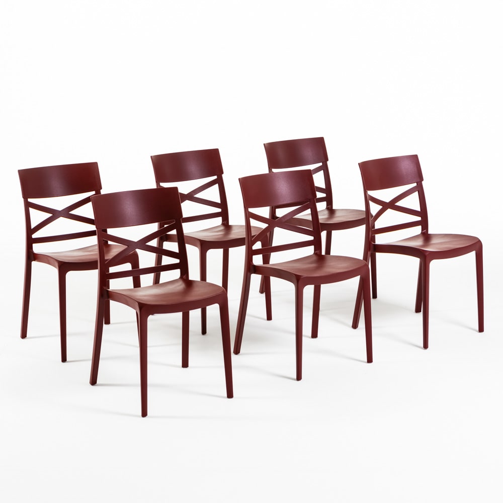 Lot de 6 chaises en polypropylène fibre de verre rouge merlot