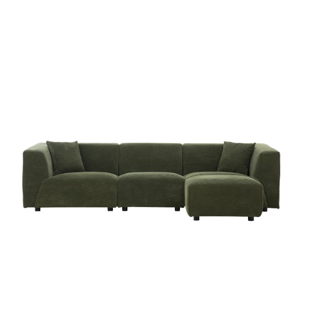 Canapé 3 places + 1 pouf en velours côtelé vert