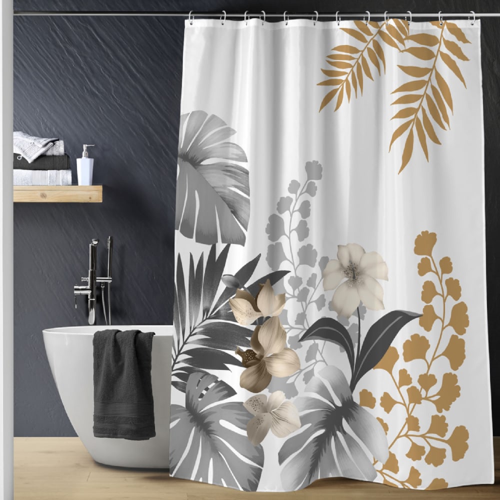 Rideau de douche avec crochets kelly blanc polyester blanc 180x200 cm