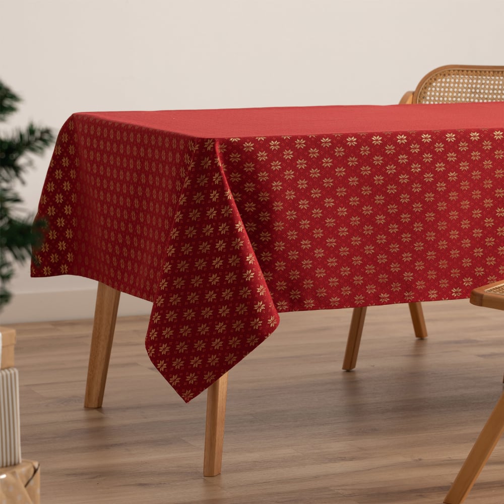 Jacquard Weihnachtstischdecke aus Baumwolle, Rot 140x300 cm -