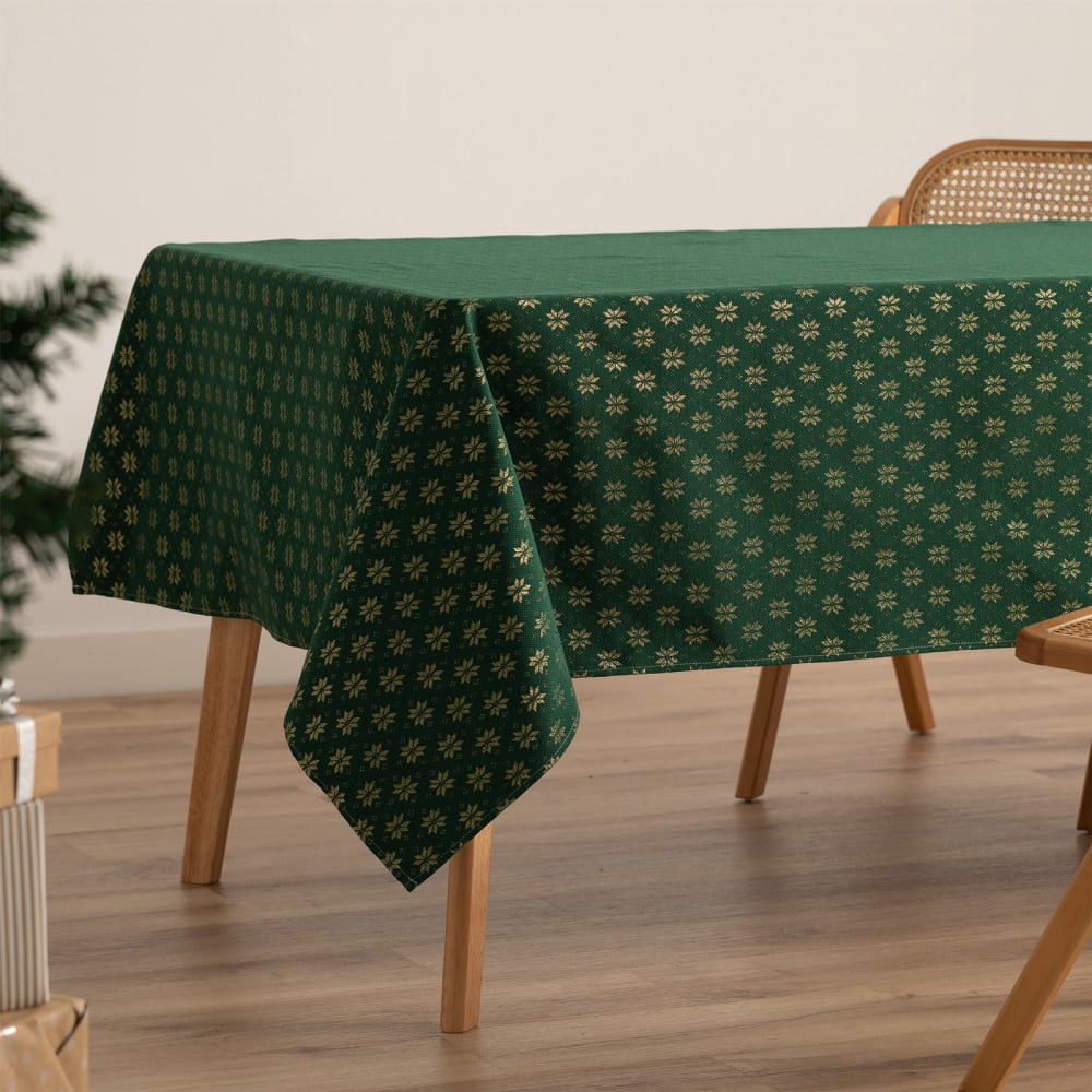 Jacquard Weihnachtstischdecke aus Baumwolle, Grün 140x100 cm -