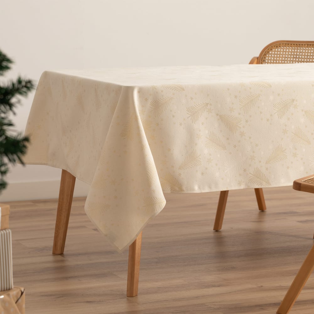 Jacquard Weihnachtstischdecke aus Baumwolle, Ecru 140x350 cm -