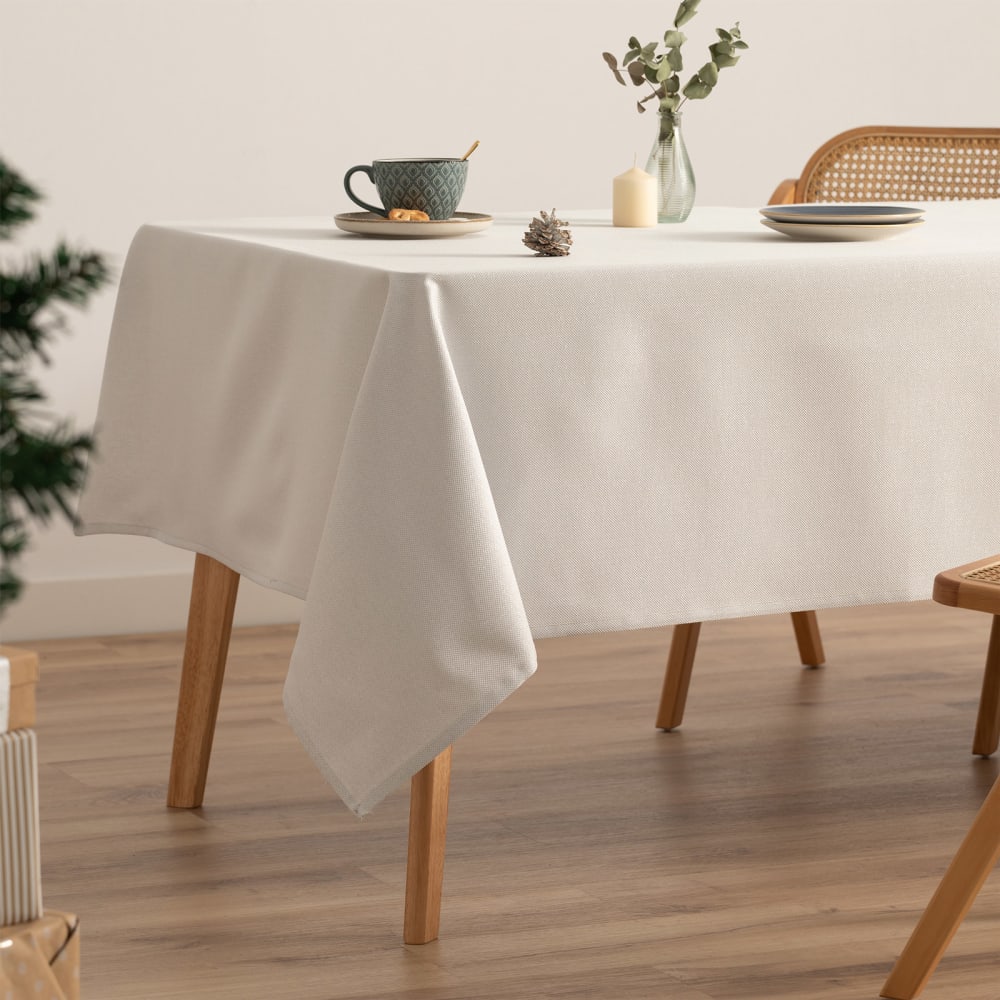 Mantel navidad algodón jacquard liso gris alma y plata 140x240 cm
