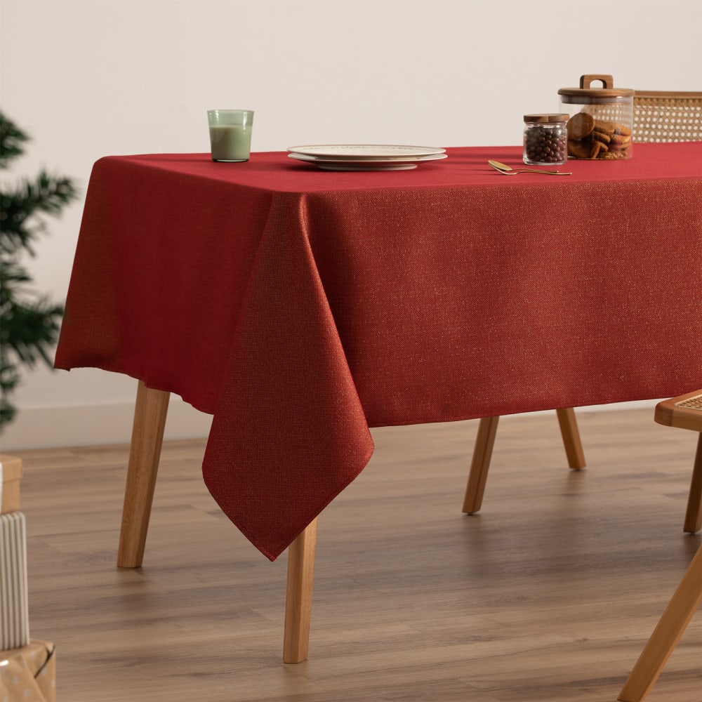 Mantel navidad algodón jacquard liso rojo 140x240 cm