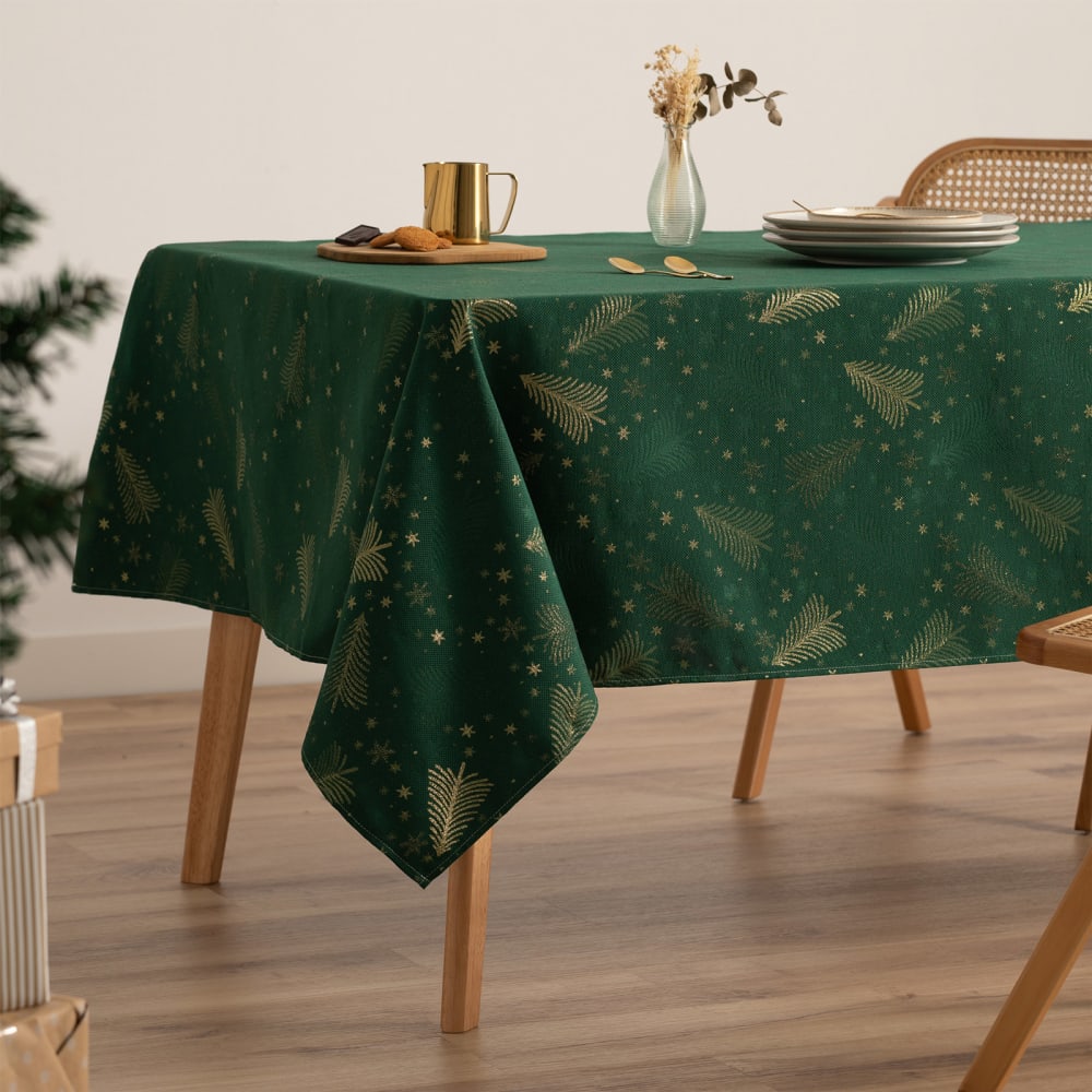 Nappe de Noël en coton jacquard vert 140x300 cm