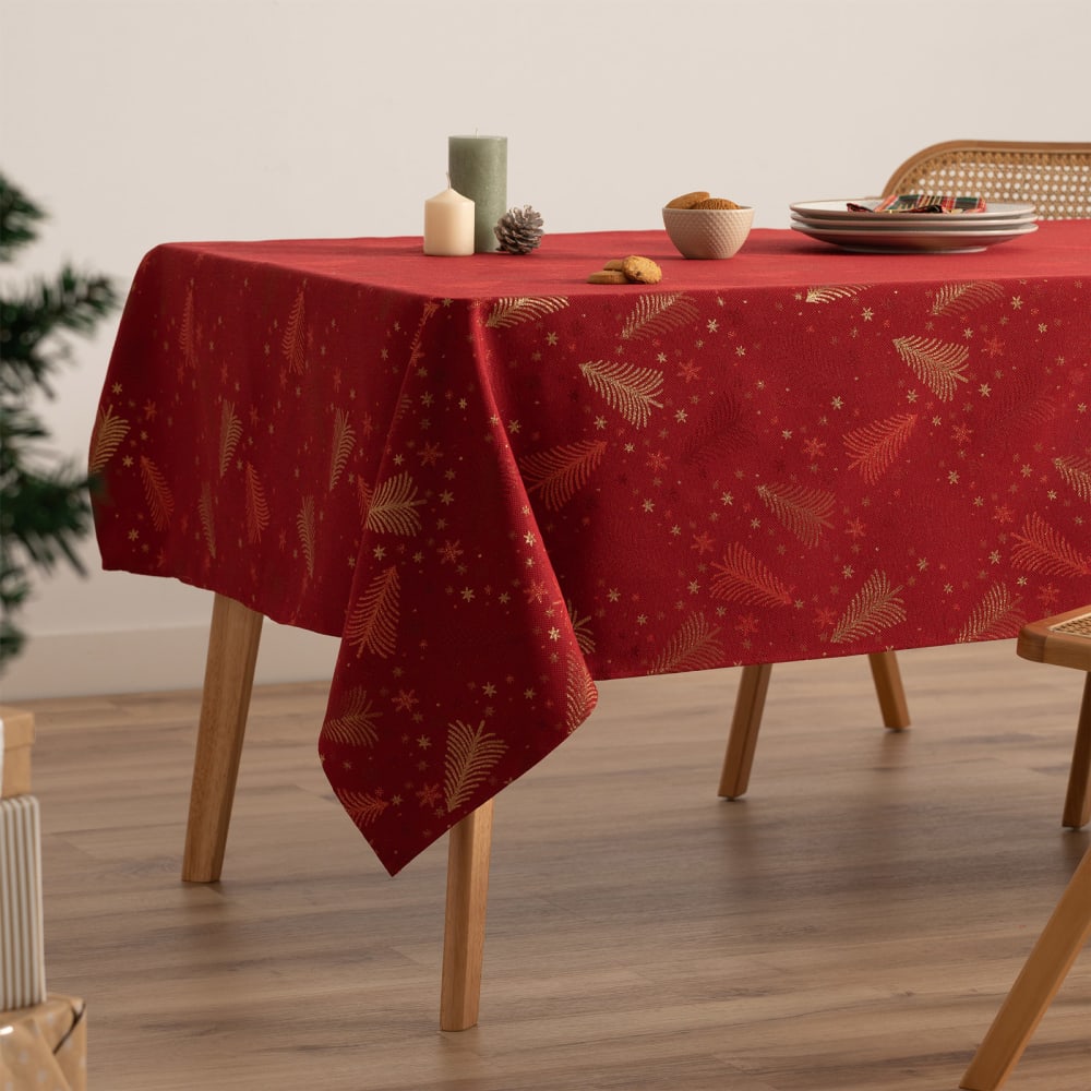 Mantel navidad algodón jacquard rojo 140x240 cm