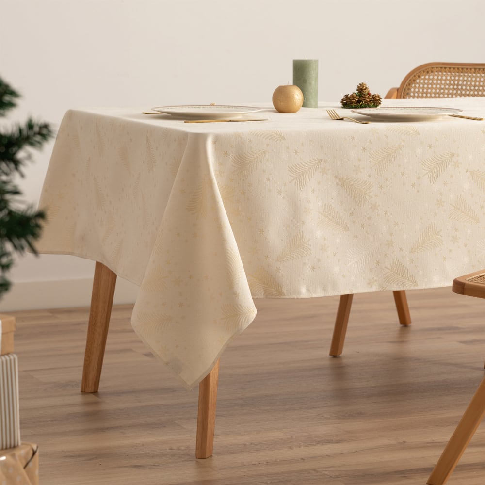 Nappe de Noël en coton jacquard écru 140x200 cm