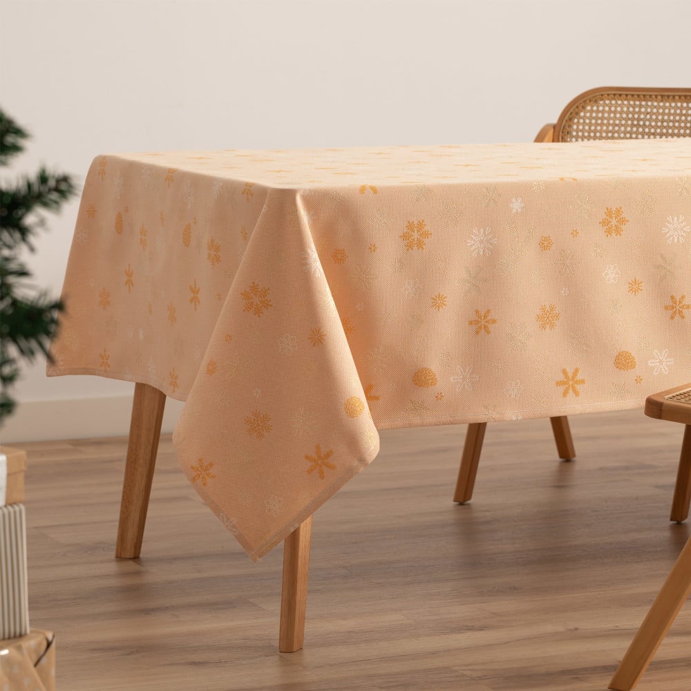 Jacquard Weihnachtstischdecke aus Baumwolle, Orange Gold 140x300