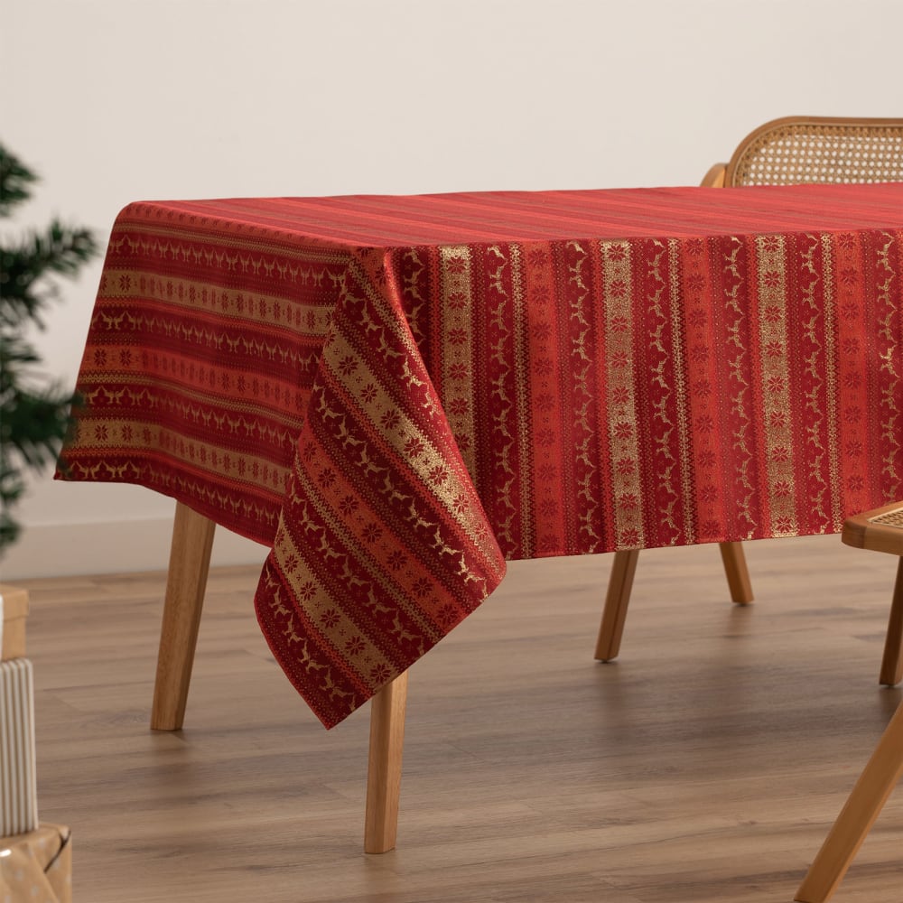 Jacquard Weihnachtstischdecke aus Baumwolle, Rot 140x240 cm -