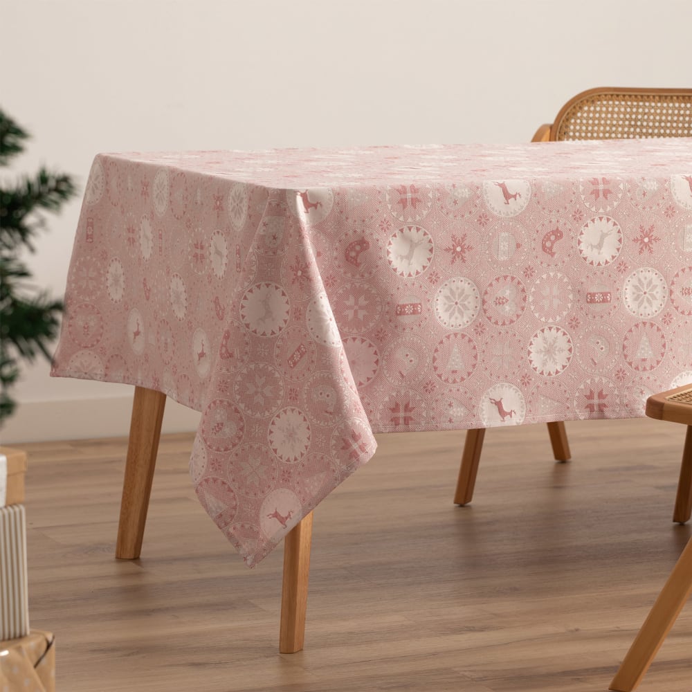Jacquard Weihnachtstischdecke aus Baumwolle, Rosa Silber 140x350
