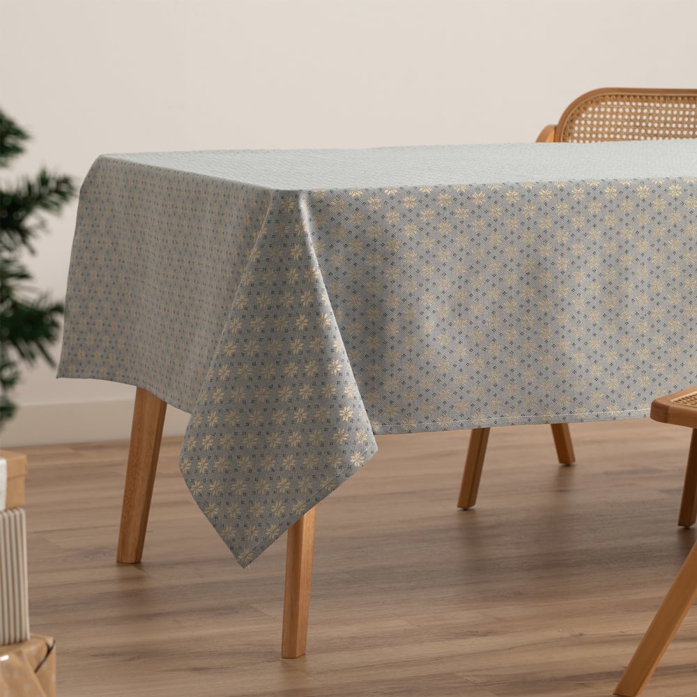Jacquard Weihnachtstischdecke aus Baumwolle, Blau Gold 140x100 cm