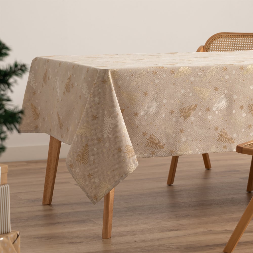 Jacquard Weihnachtstischdecke aus Baumwolle, Beige Gold 140x100